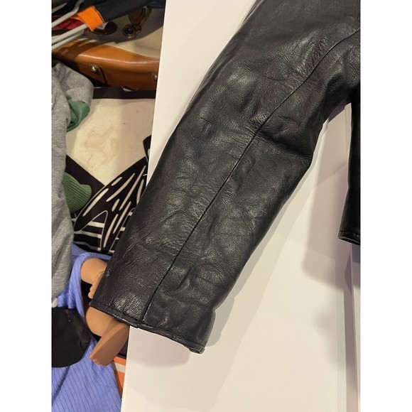 Silver Bike Leather Motorcycle Jacket Vintage 80's Coat Full Back Patch Size 50 - Picture 8 of 16